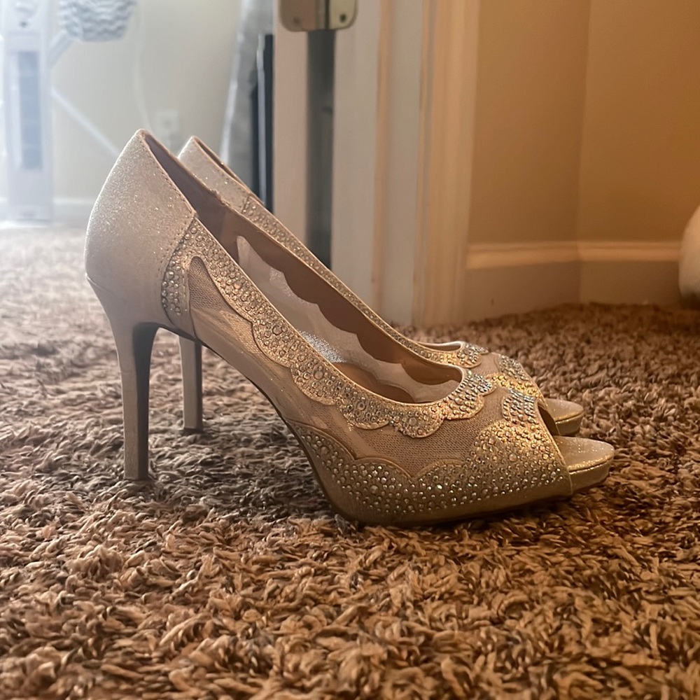 Silver Formal PeepToe Heels